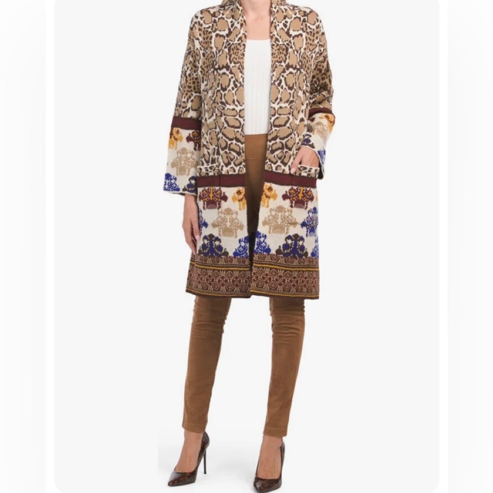 NWT MAX SPORT Twin Print Duster Cardigan Leopard Multi NWT:$328 Size Small S